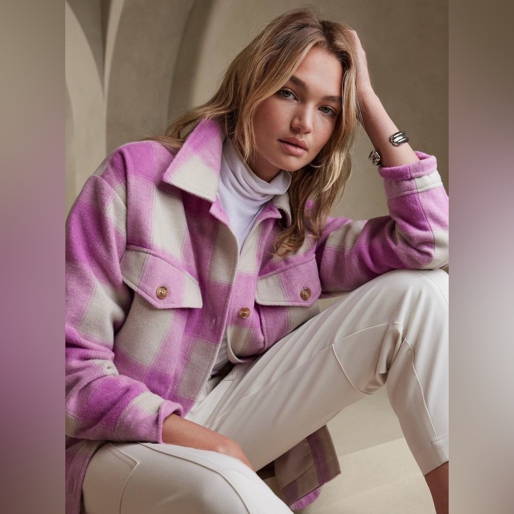 🚨HOST PICK🚨NWT Banana Republic Factory Purple Plaid Shacket - Picture 1 of 8
